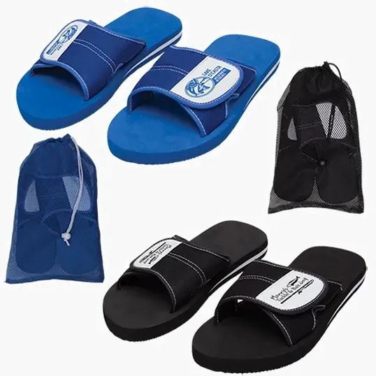 Slide Flip Flop with Adjustable Hook and Loop Closure