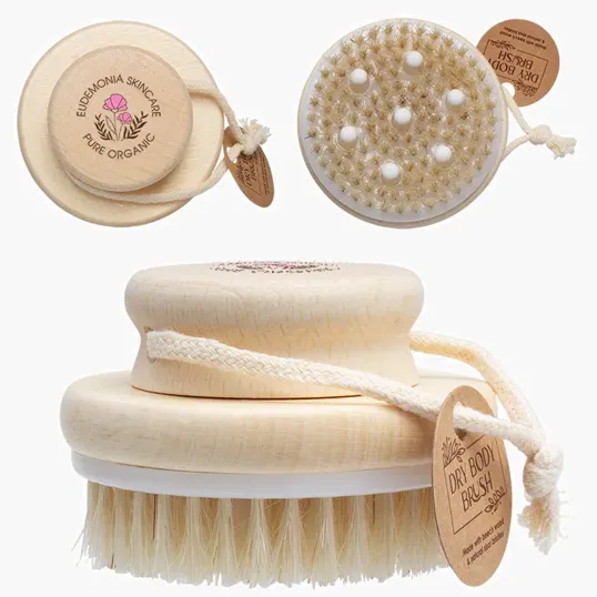 Dry Body Brush with Boar Bristle and Rubber Massaging Nodes