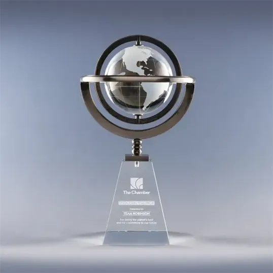 Omni Globe Crystal Award with Silver-Plated Metal