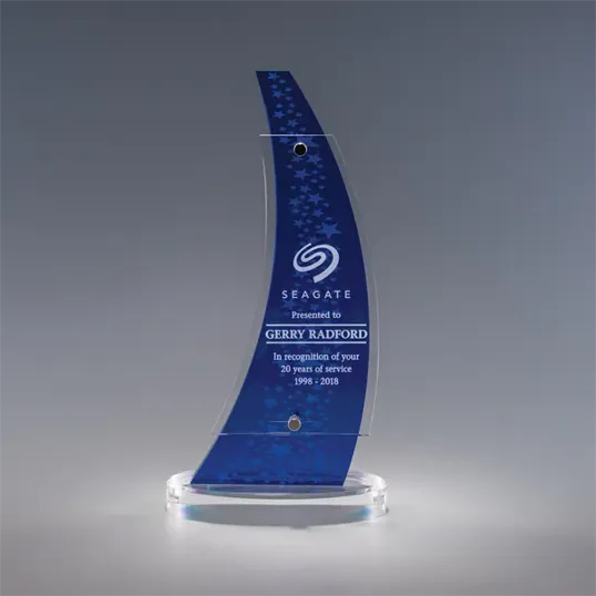 Aurora Acrylic Award, 10 x 5 x 2.25 Inch Clear and Blue