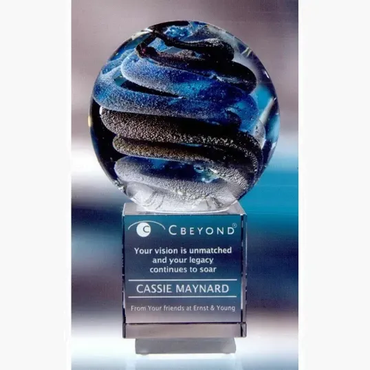 Helix Large Art Glass Award with Optic Crystal Base