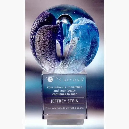 Intrigue Large Art Glass Award with Optic Crystal Base