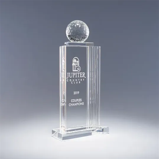 Optic Crystal Golf Award with Sculpted Golf Ball Topper
