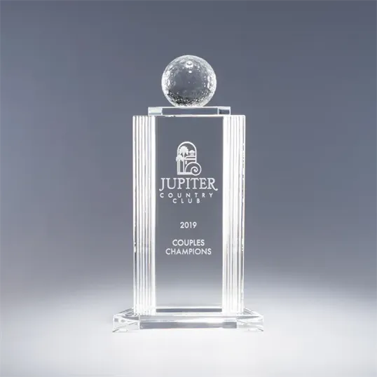 Optic Crystal Golf Award with Sculpted Golf Ball Topper — view 2
