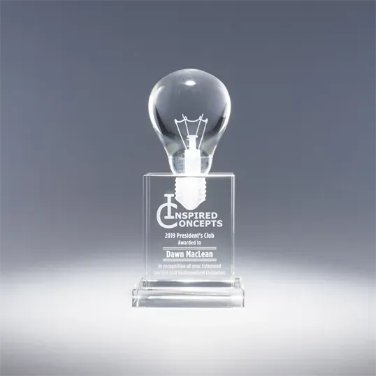 Visionary Optic Crystal Award with Light Bulb Sculpture