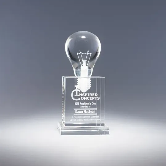Visionary Optic Crystal Award with Light Bulb Sculpture — view 2