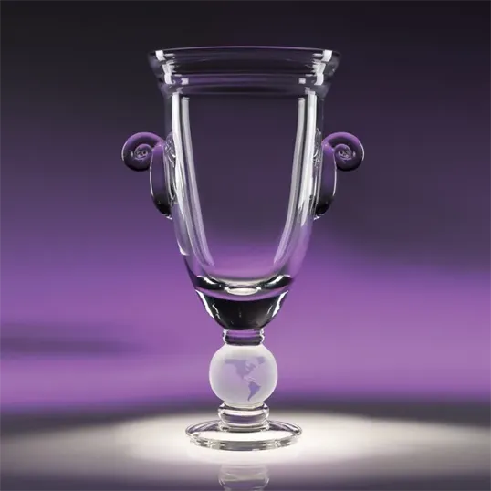 World Class Hand-Blown Crystal Cup Award with Etched Globe Stem — view 2