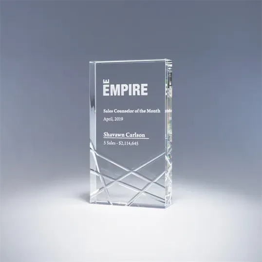 Kinetic Optic Crystal Award, 9" x 5" x 1.5"