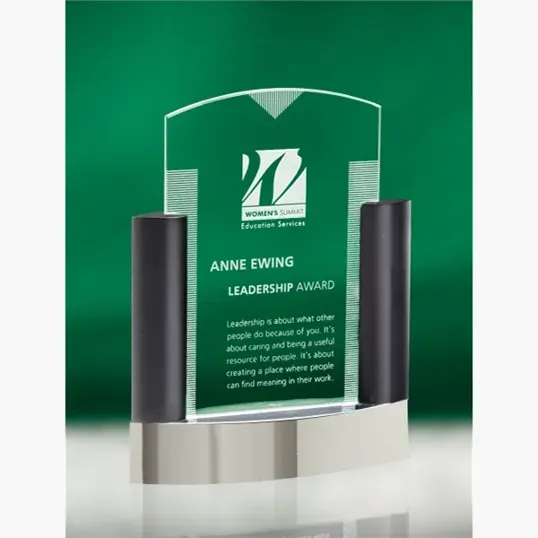 Neopolitan Jade Crystal Award with Chrome Base