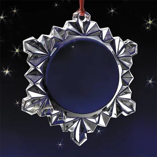 Snowflake Glass Ornament with Red Hang Cord — view 3