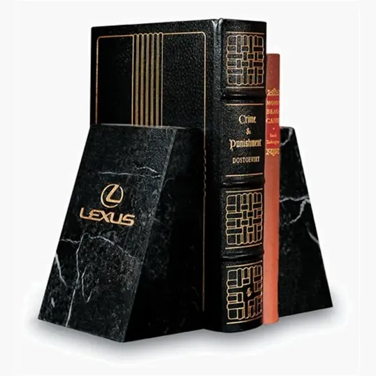 Omni Marble Bookends, 6" Black Marble