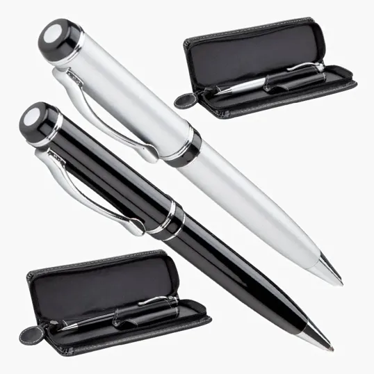 Zara Brass Ballpoint and Pencil Set with Leatherette Case
