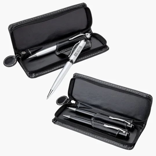 Zara Brass Ballpoint and Pencil Set with Leatherette Case — view 2