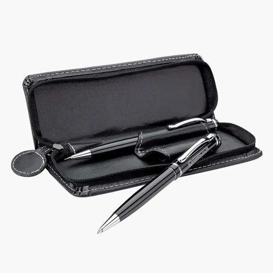 Zara Brass Ballpoint and Pencil Set with Leatherette Case — view 3