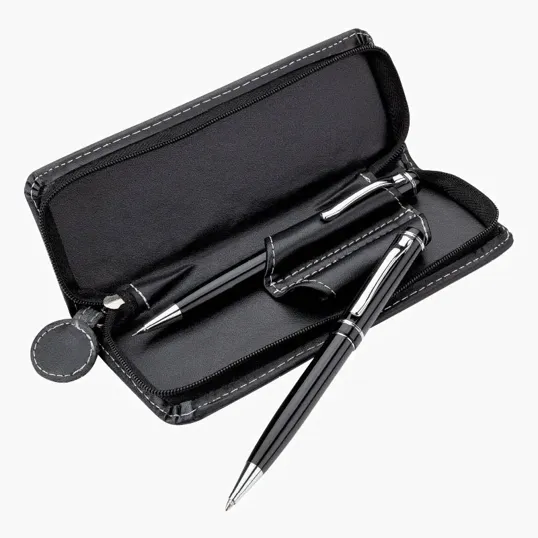 Zara Brass Ballpoint and Pencil Set with Leatherette Case — view 4