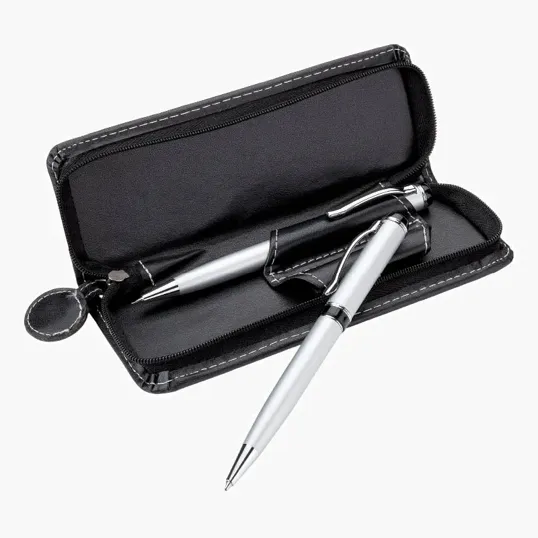 Zara Brass Ballpoint and Pencil Set with Leatherette Case — view 8