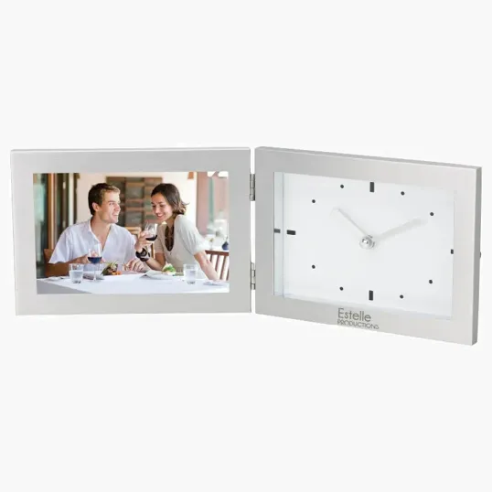 Antimo Brushed Aluminum Clock & Photo Frame