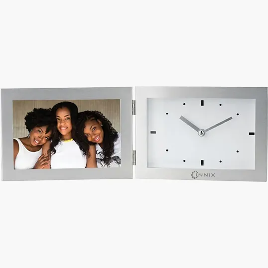 Antimo Brushed Aluminum Clock & Photo Frame — view 3