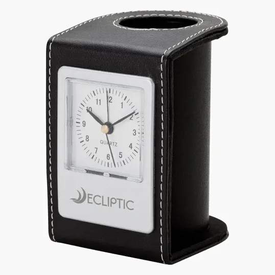 Valumark Alba Leatherette Desk Clock & Pen Cup