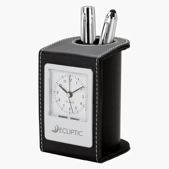 Valumark Alba Leatherette Desk Clock & Pen Cup — view 2