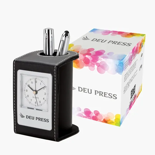 Valumark Alba Leatherette Desk Clock & Pen Cup — view 3