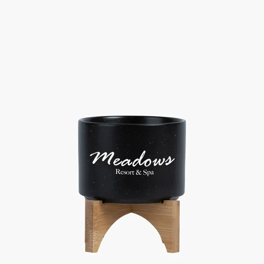Saratoga Ceramic Flower Pot with Bamboo Stand