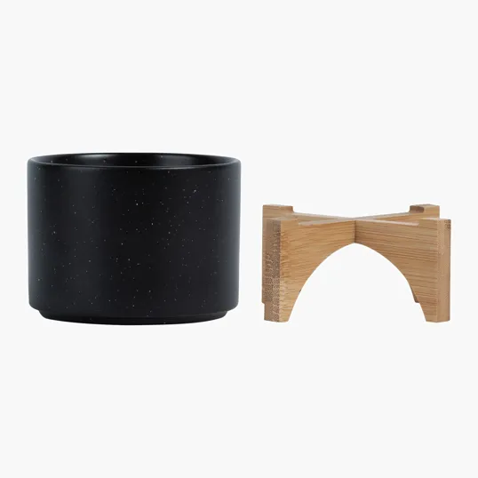 Saratoga Ceramic Flower Pot with Bamboo Stand — view 3