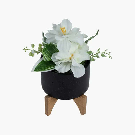 Saratoga Ceramic Flower Pot with Bamboo Stand — view 5