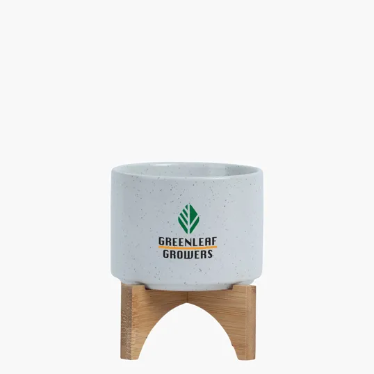 Saratoga Ceramic Flower Pot with Bamboo Stand — view 7
