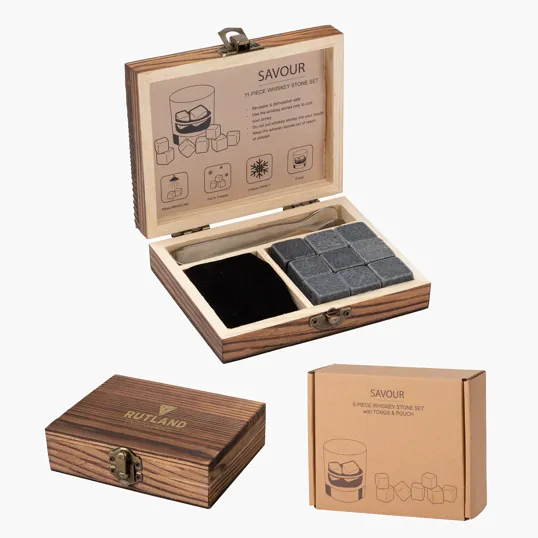 Savour 11-Piece Whiskey Stone Set with Hinged Wooden Gift Box