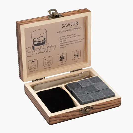 Savour 11-Piece Whiskey Stone Set with Hinged Wooden Gift Box — view 4