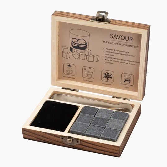 Savour 11-Piece Whiskey Stone Set with Hinged Wooden Gift Box — view 5