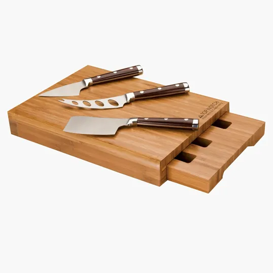 Bamboo Cheese Set with Stainless Steel Knives