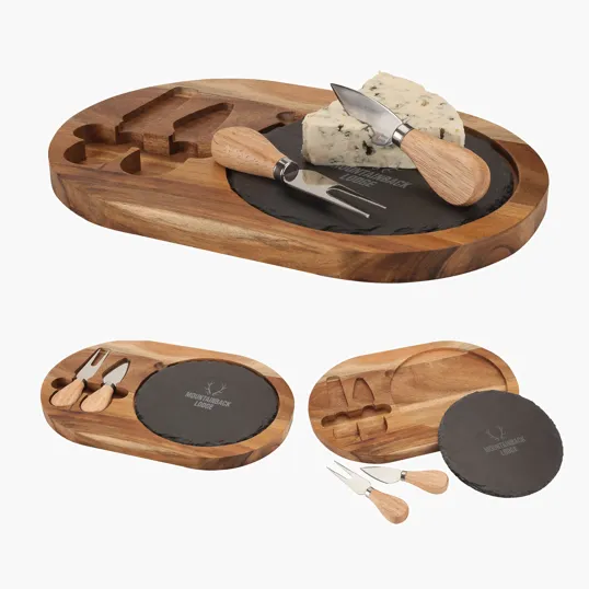 Bon Appetit Slate Cheese Set with Acacia Wood Tray