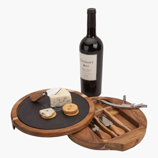 Normandy Acacia Wood Cheese and Wine Charcuterie Set with Slate Top