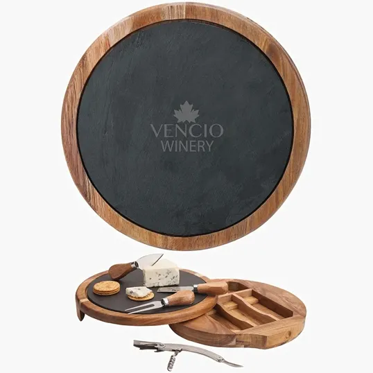 Normandy Acacia Wood Cheese and Wine Charcuterie Set with Slate Top — view 2