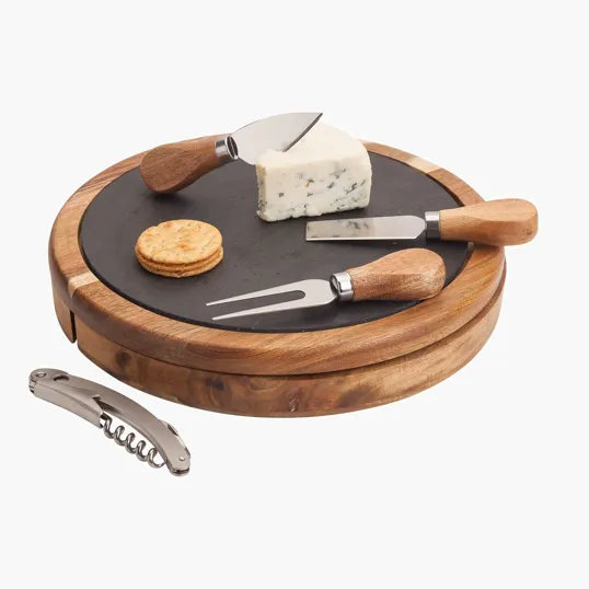Normandy Acacia Wood Cheese and Wine Charcuterie Set with Slate Top — view 6