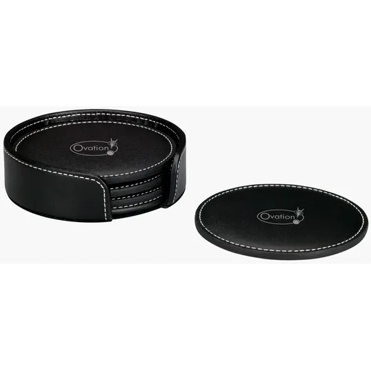 Domanda Leather 4 Coaster Set with Holder — view 3