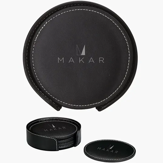 Domanda Leather 4 Coaster Set with Holder — view 4