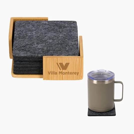 Redmond 6pc Recycled Felt Coaster Set with Bamboo Holder