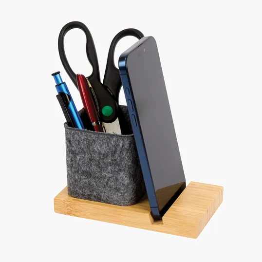 Renton Recycled Felt and Bamboo Pen/Device/Card Holder — view 6