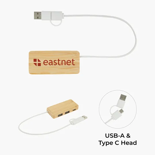 Bamboo Dual USB Hub with Type-C and Type-A Ports