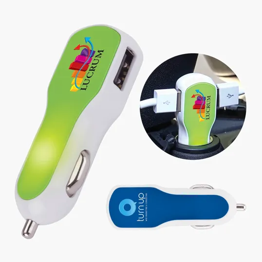 Solas Twin Port USB Car Charger with LED Logo Panel — view 2