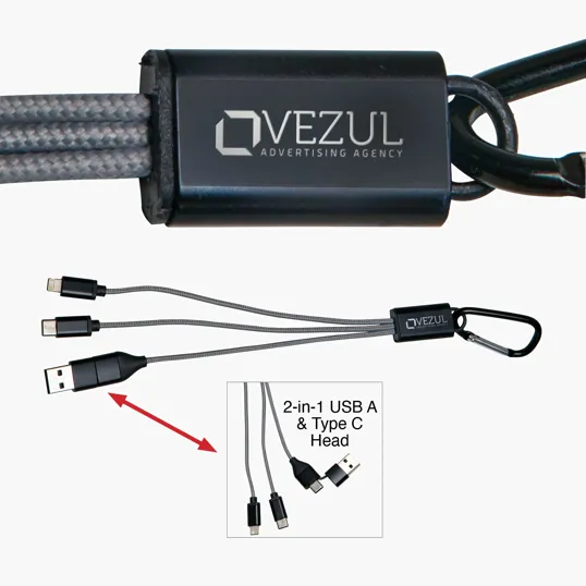 Maxx Charging Cable Set, 4-in-1 with Carabiner Clip