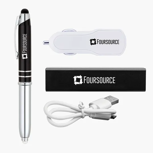 Mobile Charging Accessory Set with Power Bank, Car Charger & Stylus Pen — view 4