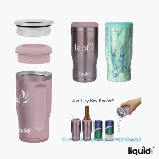 Liquid Fusion® Icy Bev Kooler® 4-In-1 Double Wall Stainless Steel Can Cooler / Tumbler
