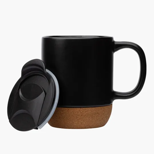 Kenya 14 oz. Ceramic Mug with Cork Base and Sliding Lid — view 3