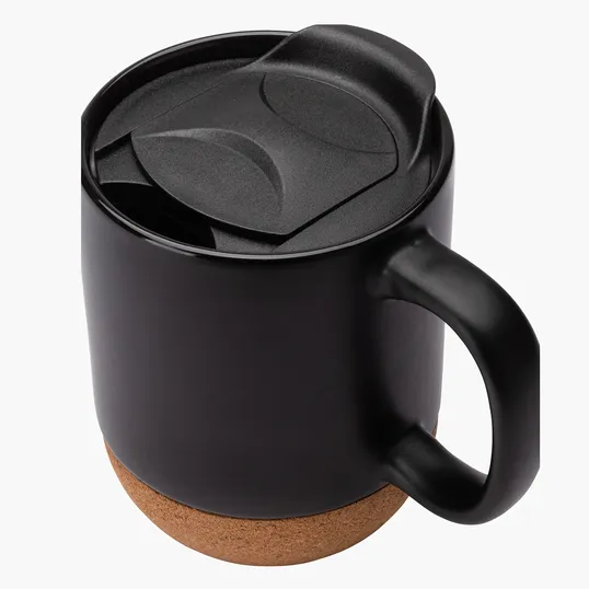 Kenya 14 oz. Ceramic Mug with Cork Base and Sliding Lid — view 4