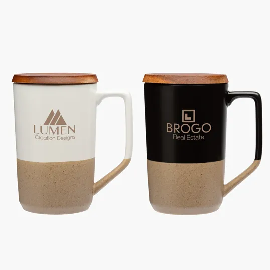 Sovrano Mogiana Two-Tone Ceramic Mug with Acacia Wood Lid, 15 oz.