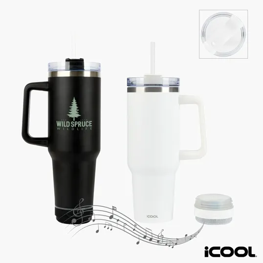 iCOOL® Borrego 40 oz. Double Wall Stainless Steel Travel Mug with Speaker